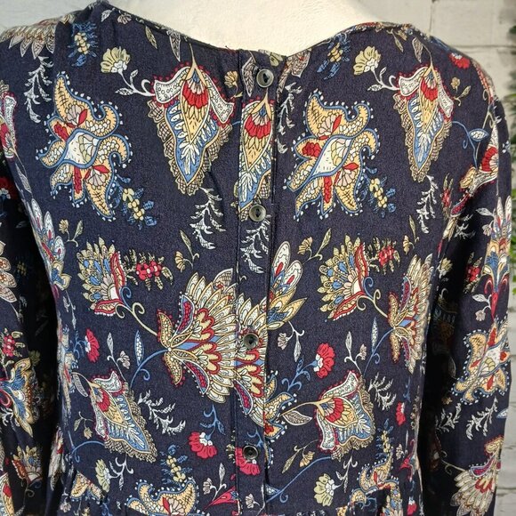 WOMENS CALIFORNIA MOONRISE TUNIC DRESS, NAVY WITH FLORAL DESIGN, SIZE MED, BOHO - Picture 5 of 6
